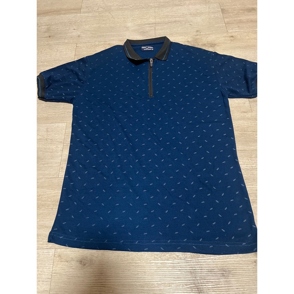 Fred Perry Mens Vintage Blue All Over Print Zip Polo Shirt XL‎ Punk Oi! GBH